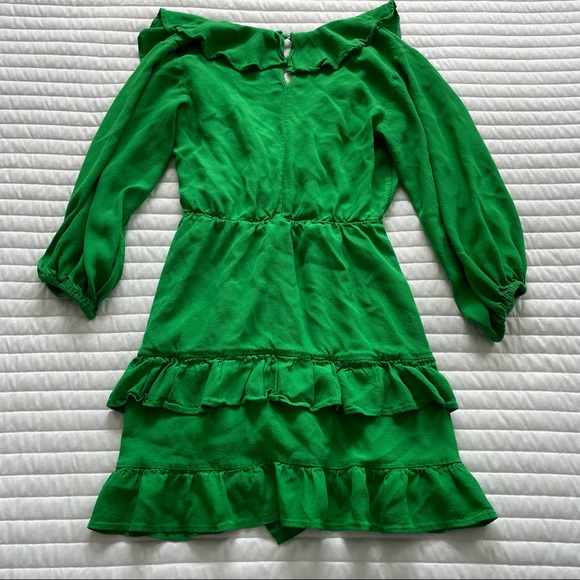 Green Zara Ruffled Long Sleeve Mini Dress Size Small - Picture 4 of 5